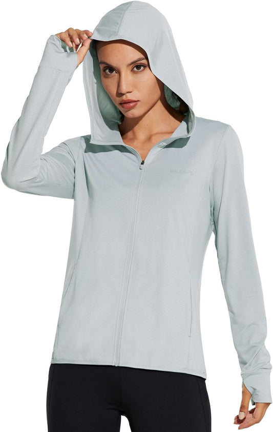 Women'S UPF 50+ Sun Protection Jacket Hooded Cooling Shirt with Pockets Hiking Outdoor Performance