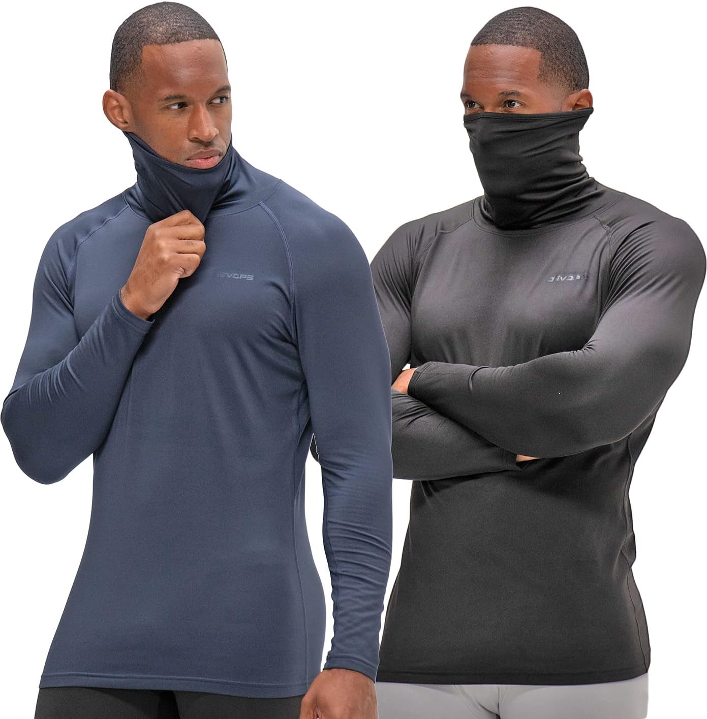 2 Pack Men'S Thermal Turtle Mock Neck Shirts, Compression Long Sleeve Tops and Hoodies
