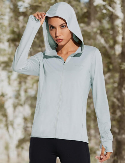 Women'S UPF 50+ Sun Protection Jacket Hooded Cooling Shirt with Pockets Hiking Outdoor Performance